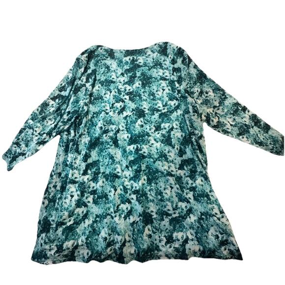 Emaline Woman 1X Teal Floral Print Tunic Top Stretch Lined 3/4 Sleeve - Picture 2 of 6